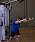 Man performing bicep curls with Straight Up Heavy Duty Aluminum Curl Bar Attachment Compatible With Cable Machines.