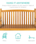 48 Inch Wood Porch Swing For Outdoor Patio Hanging Bench Chair For Deck, Garden, And Yard With Mounting Chains, front view.
