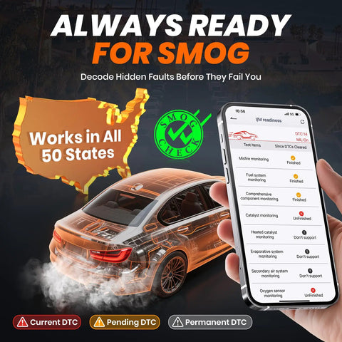 Enhanced Bluetooth OBD2 Scanner With 2 In 1 Car Engine Fault Code Reader For iPhone And Android Budget Friendly Battery Test Trip Analysis Performance Check And Comprehensive Car Diagnostic Scan Tool For 1996 And Newer Vehicles scanning car smog readiness via smartphone app
