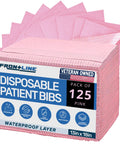 Disposable Dental Bibs Pack Of 125, 13 By 18 Inch, 3-Ply Waterproof Tray Covers For Patients And Procedures, Pink package