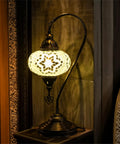 Turkish Swan Neck Mosaic Table Lamp Handcrafted Stained Glass Tiffany Style Bedside Desk Light With US Plug And E12 Socket
