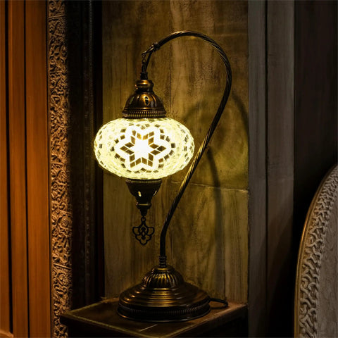 Turkish Swan Neck Mosaic Table Lamp Handcrafted Stained Glass Tiffany Style Bedside Desk Light With US Plug And E12 Socket