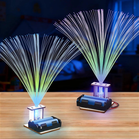Six Pack Fiber Optic STEM Kits For Kids Ages Six To Twelve Hands On Light Craft Projects To Build Your Own Glowing Lamp With Fiber Optic Strands Easy Assembly Battery Not Included Classroom Set, three assembled fiber optic lamps