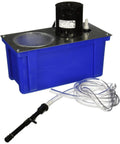 Badass Heavy Duty Machine Coolant Tank Pump System For Drill Presses 108 Gph Flow with blue tank, silver top, and clear tubing attached.