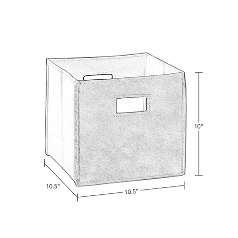 Diagram of Pink Folding Storage Bins With Handles, Cube Organizer Set Of 2, showing dimensions 10.5" x 10.5" x 10", nonwoven fabric.