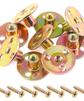Rock Solid M6 Brad Hole Tee Nuts And Screws Kit 64 Piece showing tee nuts with gold plating and screws for furniture assembly.