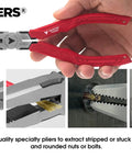 7 Point 5 Inch Stripped Screw Extractor Needle Nose Pliers Made In Japan For Auto Techs And Electricians in hand illustration