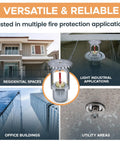 Heavy Duty Chrome Fire Sprinkler Head Kit With Half Inch Npt Upright Spray Plus Wrench Head Guard And Escutcheon in residential and commercial settings.