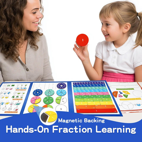Child learning with Magnetic Fraction Tiles And Circles Set With Dry Erase Board For Visual Math Learning, Montessori Kit