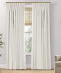 Cream Blackout Curtains With Matte Polished Finish And Pinch Pleat Linen Texture for bedroom floor to ceiling fit with hooks.