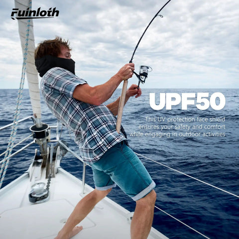 Man fishing on a boat wearing Go To Balaclava Ski Mask Neck Gaiter For Men And Women Open Or Closed Face Shield With UV Protection