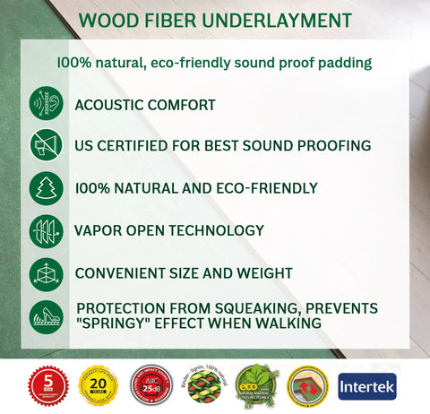 Solid As A Rock Wood Fiber Underlayment 6mm Thick Delivers Killer Sound Dampening Insulation To Make Laminate Vinyl Hardwood Floors Feel Incredibly Comfy And Dead Silent Covers Ninety Square Feet features eco-friendly soundproof padding.