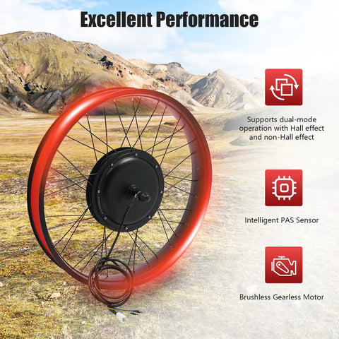Powerful 1500W Front Wheel Hub Motor Conversion Kit For 26 By 4 Inch E Bikes, DC48V Electric Bicycle Kit with performance features