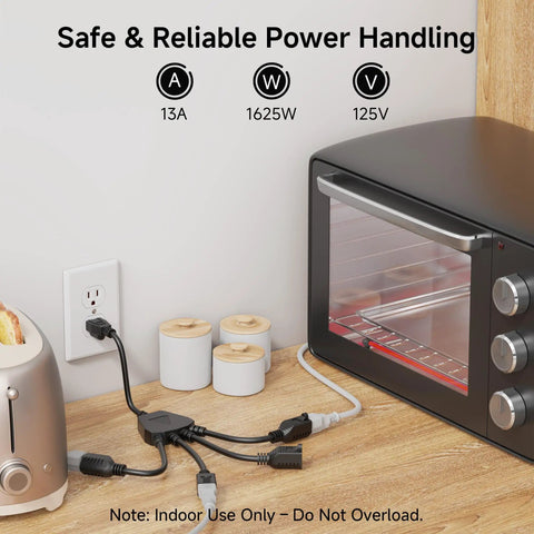 4 Outlet Power Splitter Cord 1.5ft Y Cable NEMA 5-15P To 5-15R 16 AWG Heavy Duty Extension Cord in kitchen setup