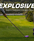 Golfer on course with M5 Women’s Golf Clubs Set For Right Hand Players With Titanium 460cc Driver, purple bag visible.