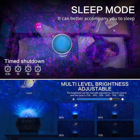 Planet Night Light Projector For Kids showing solar system projections and multi-level brightness options for space-themed decor.