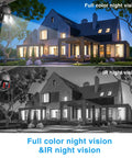 WiFi Outdoor Security Camera 1080P with full color night vision and IR night vision showcasing a house at night, IP66 waterproof.