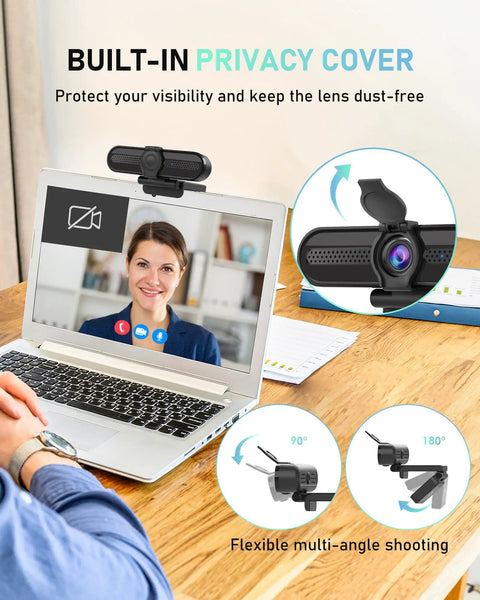 4K Auto Focus USB Web Cam With Dual Mics And Quick Privacy Flip Hella Crisp Video for seamless video calls on laptop.