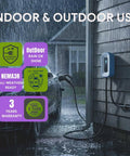 Level 2 EV Charger 50 Amp 240V Charge Station For Indoor And Outdoor Use, mounted on a garage wall during rain.