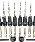 12 Pc Pro Grade Adjustable Wood Countersink Drill Bit Kit With Parabolic Flute And Tapered Bits, 9 64 Inch For Number Six Screws
