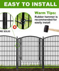 No-Dig Gate-Equipped Decorative Garden Fence Kit For Pets, 10 Panels, 31-Inch High, showing gate installation with rubber hammer