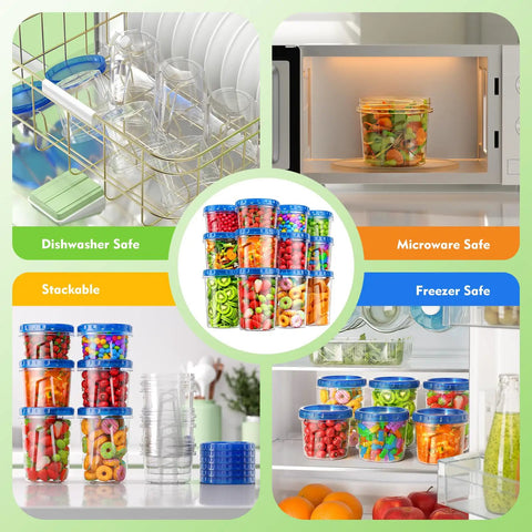 12 Pack Freezer Storage Containers Set With Twist Top Lids 34 Oz 24 Oz And 17 Oz BPA Free Plastic Food Storage Containers leakproof in use
