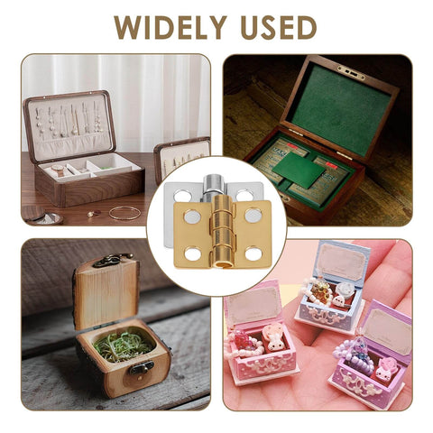 72 Pack Mini Hinges For Crafts Brass Tiny Hinges For Wooden Boxes Jewelry Boxes Dollhouses DIY Miniature Cabinets Closets with 288 Nails