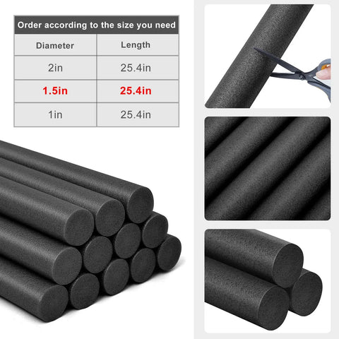 Pro Grade Foam Backer Rods 12 Pack For Expansion Joints shown in 1.5in diameter, 25.4in length, ideal for concrete gaps.