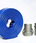 Heavy Duty Flat Lay Hose 6 Inch Diameter 300 Feet Long Sump Pump Discharge Backwash PVC Line with bar camlock fittings
