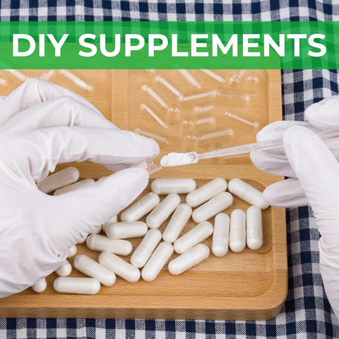 Size 0 Empty Vegan Capsules Kit for DIY Supplements Clear Plant Based Caps Gluten Free Non GMO Halal Certified 100 Count With 2 Spoons For Easy Filling And Your Own Custom Health Hack with capsules on table and spoon