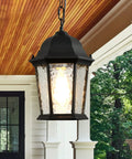 7.5 Inch Outdoor Pendant Light For Porch Modern Black Die-Cast Aluminum Fixture With Ripple Glass Weatherproof Outdoor Hanging Light