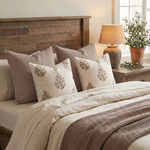 Decorative Floral Pillow Covers 18x18 Inch Set Of 2 For Couch Brown Neutral 2 Pack Cover Only For Sofa Or Chair Decor With Easy Care Fabric And Durable Sewn Edges For Cozy Home Vibe. Floral 18x18 pillow covers on a bed