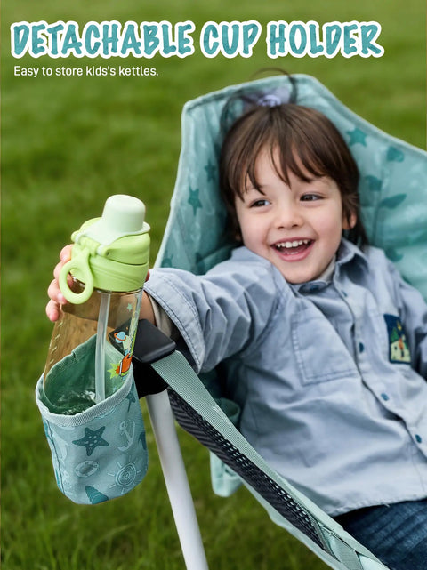 Child using Kids Hammock Chair Foldable With Stand, Portable Camping Swing Chair With Cup Holder, Easy Setup For Travel, Green, Outdoors