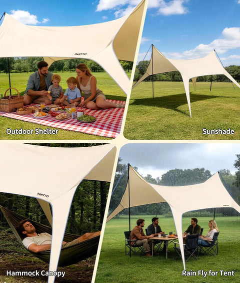Big Camping Tarp Canopy With Poles 14.8 By 9.8 Feet Waterproof Tent Shelter For 6 To 8 People as picnic, rain, hammock shelter