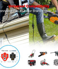 Workhorse 25 Foot Outdoor Extension Cord with power tools on a lawn and roof, showing compatibility and connectivity features
