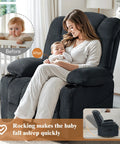 Woman and baby seated in Cozy Swivel Rocker Recliner Chair For Adults With Massage Heat And Vibration 360 Degree Glider Lounge Sofa