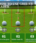 Two Pack Golf Green Reader Bubble Level Hat Clip for Putting Practice, shown in use to find slope direction on golf green