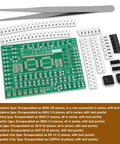 Hands On Solder Practice Board Kit For SMD Circuit Welding Training With Double Sided PCB 100 Plus Micro Resistors Capacitors And Logic Gates Clear Markings For Easy Soldering And Real Skill Building with components and tweezers