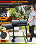 Charcoal Grill Offset Smoker With Built In Thermometer And Adjustable Air Vents for grilling on patio with wheels and handle
