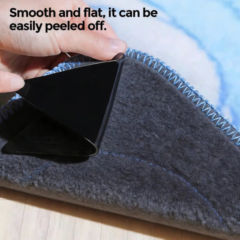 Person peeling back 16 Pack Rug Gripper Pads For Hardwood Floors And Tile Non Slip Double Sided Tape showing easy removal and no residue