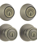 Tylo Entry Knob And Single Cylinder Deadbolt Project Pack In Antique Brass For Exterior Doors With Keyed Entry And Security