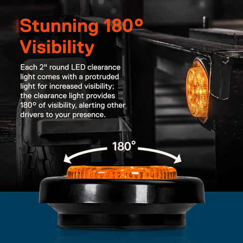 4 Pack 2 Inch Round LED Side Marker Light Kit With Amber And Red Lights, 180-degree visibility display
