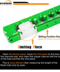 Green tool with limit piece and sliding position design on Tough As Nails Ratchet Flaring Tool Kit for copper and aluminum piping.