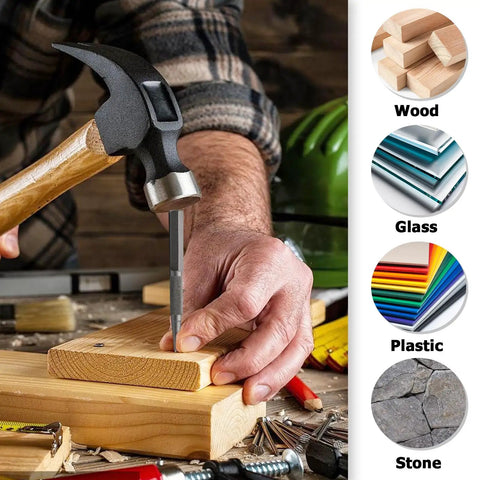 Heavy Duty Four Piece Nail Setter And Center Punch Set For Woodworking Projects With Precision Drill Marking Tools in use.