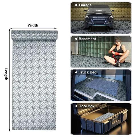 Heavy Duty Red PVC Garage Floor Mat Roll 1.5x2m Cuttable in garage, basement, truck bed, and toolbox settings