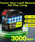 21V 3.0Ah battery for Ultra Lightweight Cordless Leaf Blower With Turbo Boost Up To 10,000 RPM, 2x3.0Ah capacity, charging display