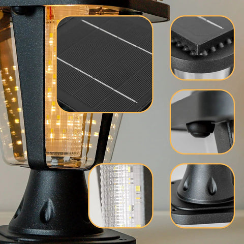 Details of Two Pack Outdoor Solar Powered LED Lamp Kit In Black No Fuss Build With Real Beveled Glass, Rust Resistant Cast Aluminum
