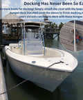 Badass Boat Bungee Dock Lines For Quick Mooring And Wave Blocking Must Have Watercraft Accessories For Pontoon And Bass Boats Plus Jet Skis Five Foot Elastic Mooring Ropes That Lock Solid Anytime A Sweet Gift For Fellas Out On The Water, boat docked with bungee lines attached.