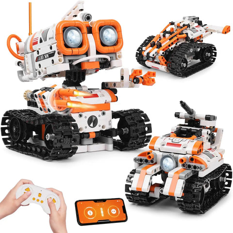 3 In 1 Remote And App Controlled STEM Robotics Kit For Kids Ages 8 To 12, 560 Piece Building Set with robot models and controller