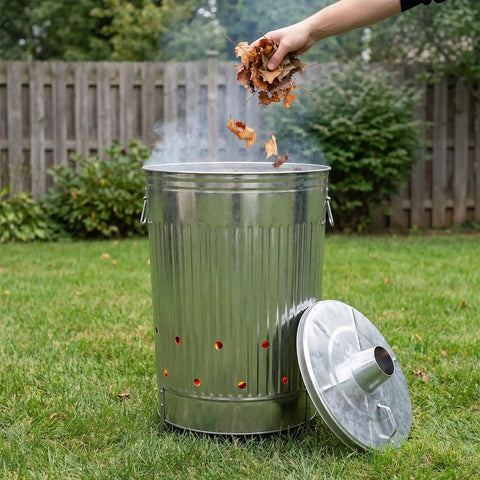 Outdoor 31 Gallon Burn Barrel For Trash Leaves And Paper Galvanized Steel Burn Can Cage Bin With Chimney Lid And Vent Holes